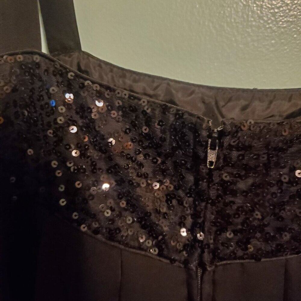 Vintage 90s Y2K Black Sequin Sleeveless A Line Knee Lenngth Dress Goth Glam - Picture 7 of 10